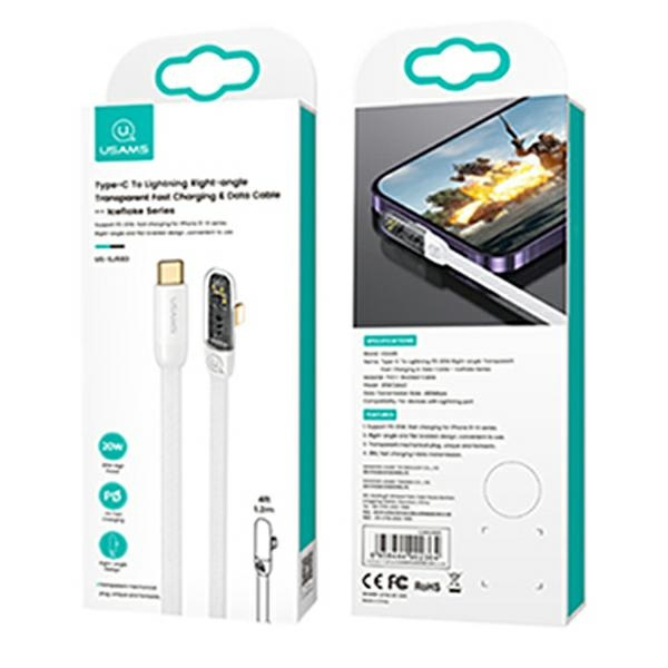 USAMS Cable USB-C/Lightning PD 20W Iceflake Series 2m white SJ586USB02 (US-SJ586)