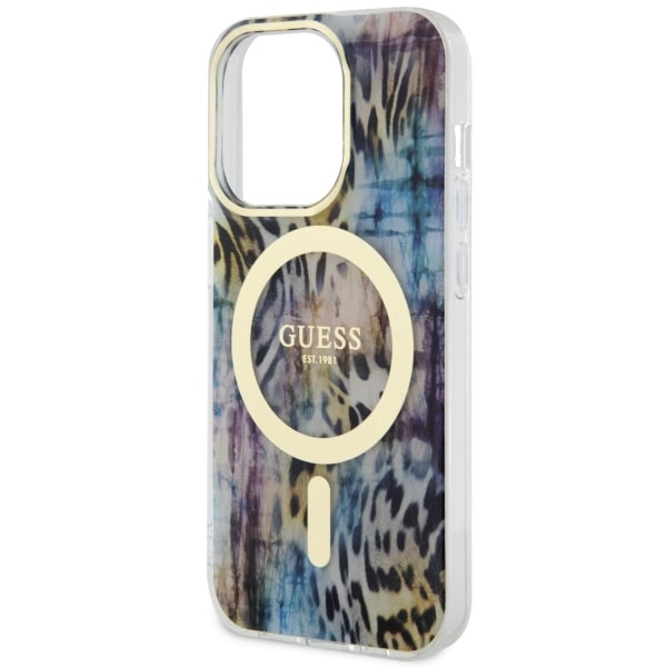 Guess GUHMP14LHLEOPWB Apple iPhone 14 Pro blue hardcase Leopard MagSafe