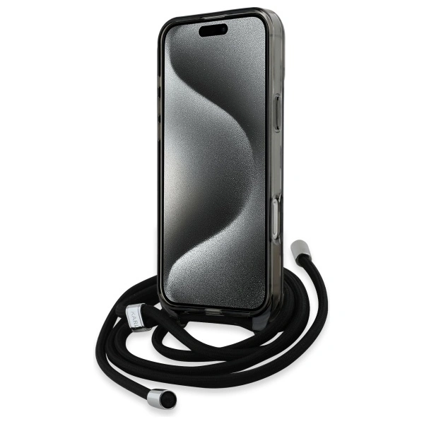 Karl Lagerfeld KLHMP16LHCKCKLCK Apple iPhone 16 Pro hardcase IML Crossbody Monogram Karl & Choupette Head MagSafe black