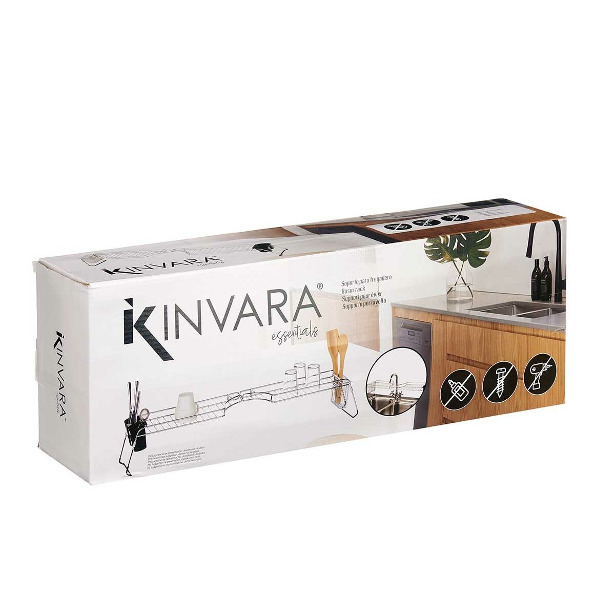 Draining Rack for Kitchen Sink Kinvara W3422A-1 Black Silver Metal polypropylene 44 x 11 x 16 cm (4 Units)