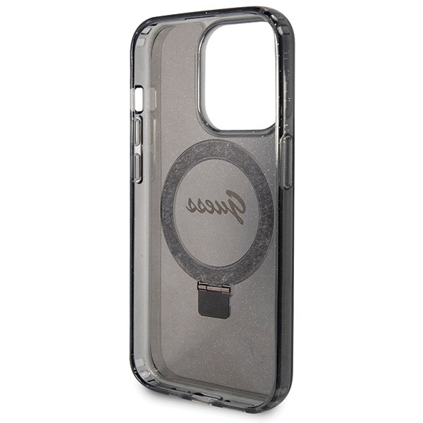 Guess GUHMP14XHRSGSK Apple iPhone 14 Pro Max hardcase Ring Stand Script Glitter MagSafe black