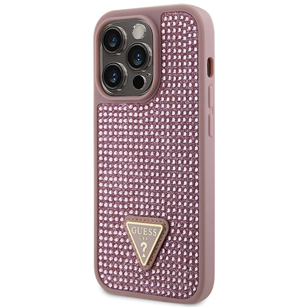 Guess GUHCP14LHDGTPP Apple iPhone 14 Pro pink hardcase Rhinestone Triangle
