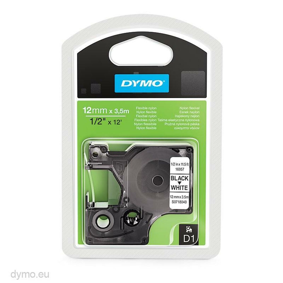 Thermal transfer ribbon Dymo 12 x 3,5 mm Black White Nylon (5 Units)