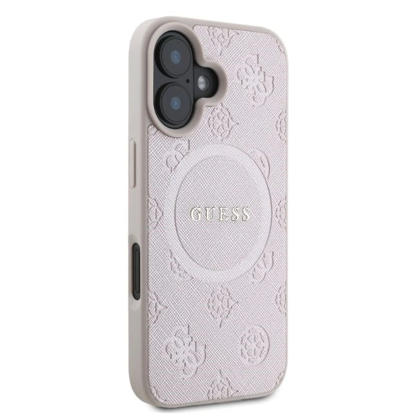Case Guess GUHMP16SPSAPSMEP Apple iPhone 16 hardcase Saffiano Peony Classic Logo MagSafe pink