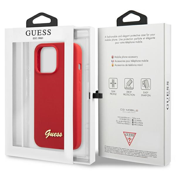 Guess GUHCP13XLSLMGRE Apple iPhone 13 Pro Max burgundy hard case Silicone Vintage Gold Logo