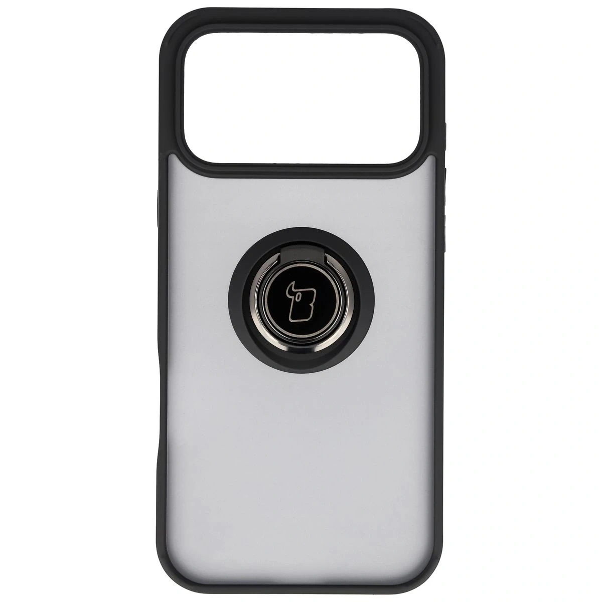 Etui z uchwytem na palec Bizon Case Hybrid Ring do Apple iPhone 17 Pro Max przydymione z czarną ramką
