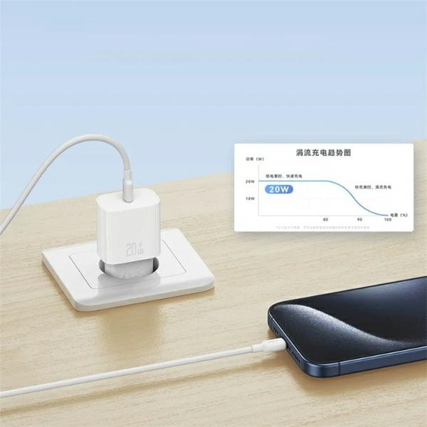 USAMS T65 US-CC226 wall charger USB-C PD 20W Fast Charging + USB-C / Lightning cable 30W white