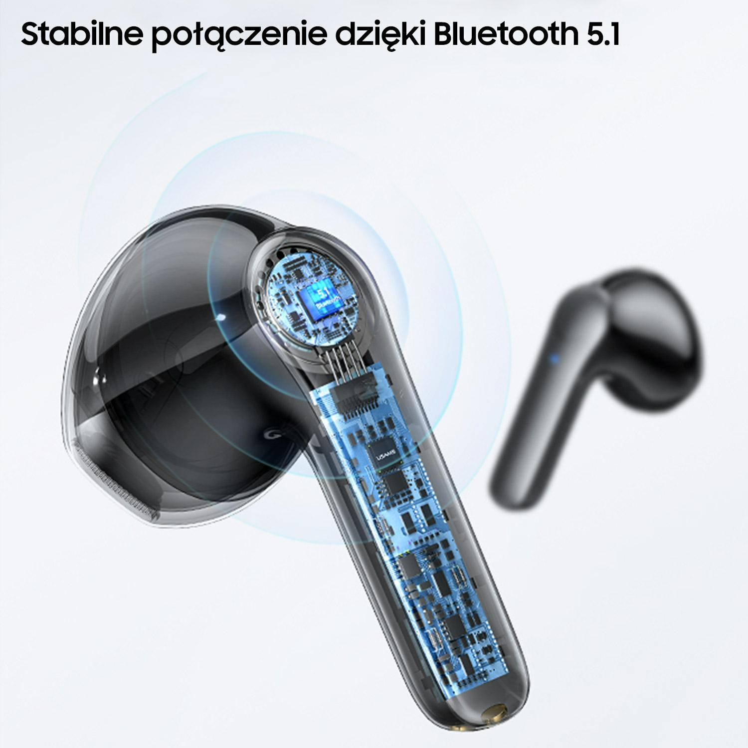 USAMS Earphones Bluetooth 5.1 TWS XH Series Dual mic blue BHUXH03