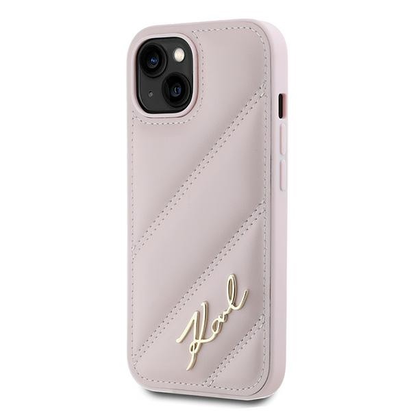 Karl Lagerfeld KLHCP14SPQDSMGP Apple iPhone 14 / 15 / 13 hardcase Diagonal Quilted Script pink