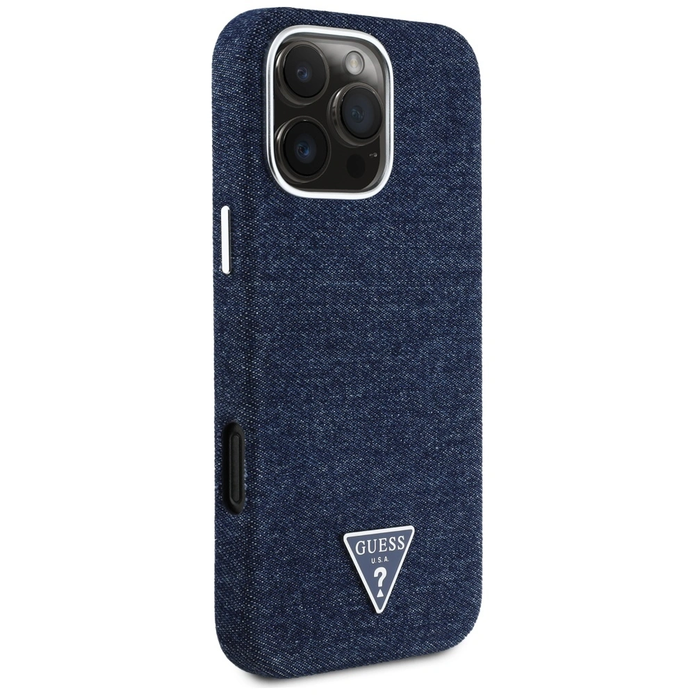 Guess Denim Triangle Logo MagSafe Apple iPhone 16 Pro blue