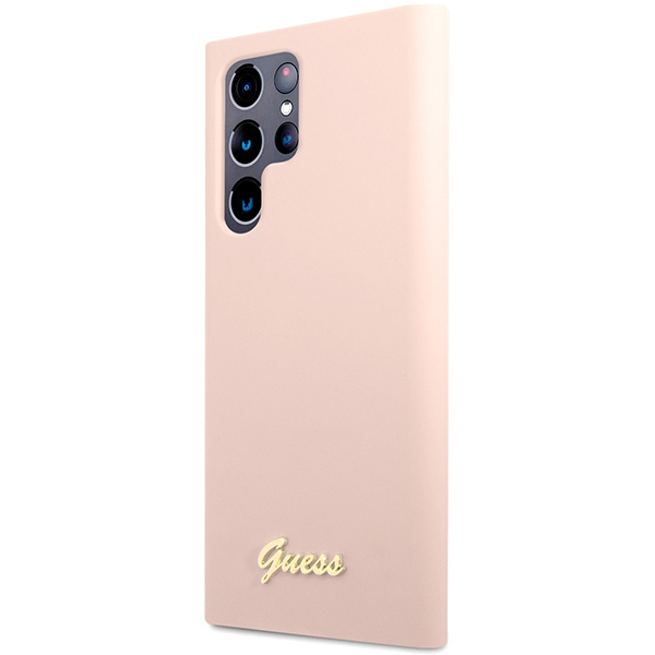 Guess GUHCS23LLSLMGPP Samsung Galaxy S23 Ultra pink hardcase Silicone Script Metal Logo