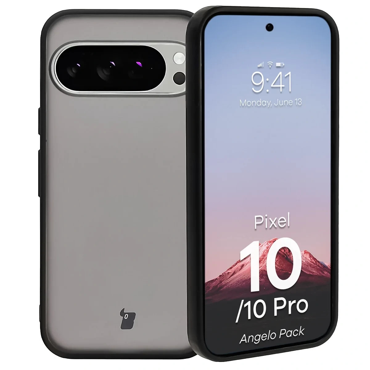 Etui + szkło hartowane Bizon Angelo Pack do Google Pixel 10 / 10 Pro, przydymione z czarną ramką