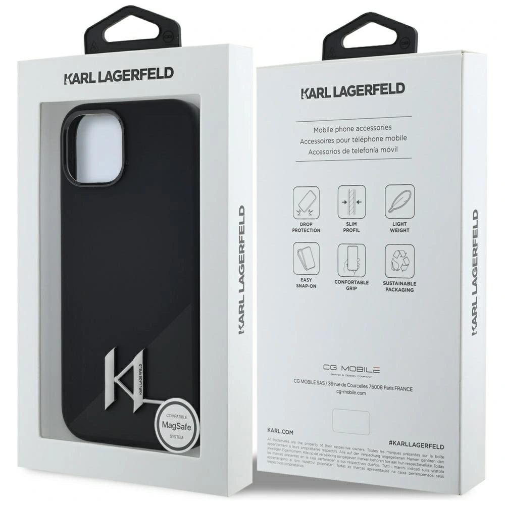 Karl Lagerfeld Silicone Shadow Metal Initial MagSafe Apple iPhone 15 black