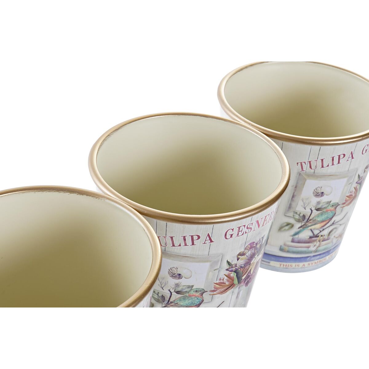 Set of pots DKD Home Decor Pink Golden PVC Shabby Chic 38 x 13 x 14 cm (3 Pieces)