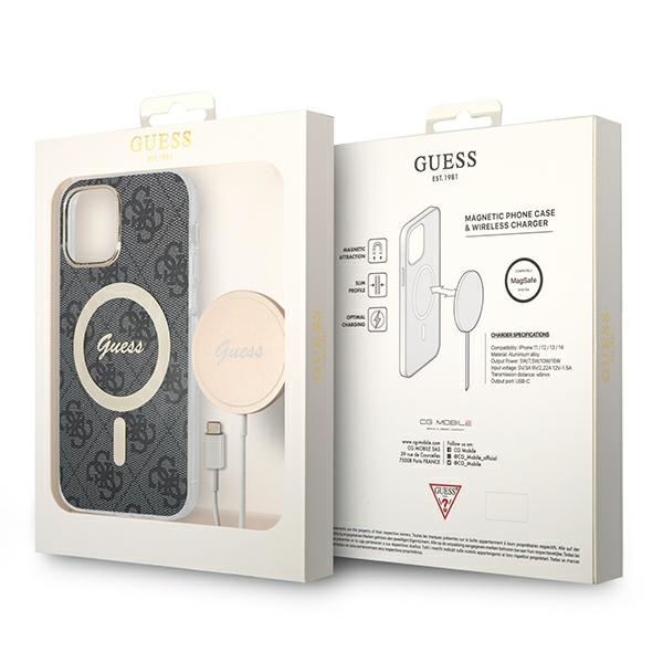 Guess GUBPP12MH4EACSK Case + Wireless Charger Apple iPhone 12/12 Pro black hard case 4G Print MagSafe