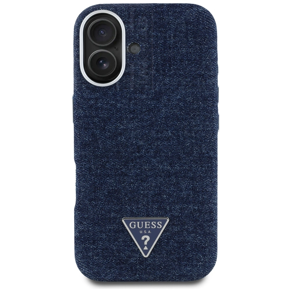 Guess Denim Triangle Logo MagSafe Apple iPhone 16 blue