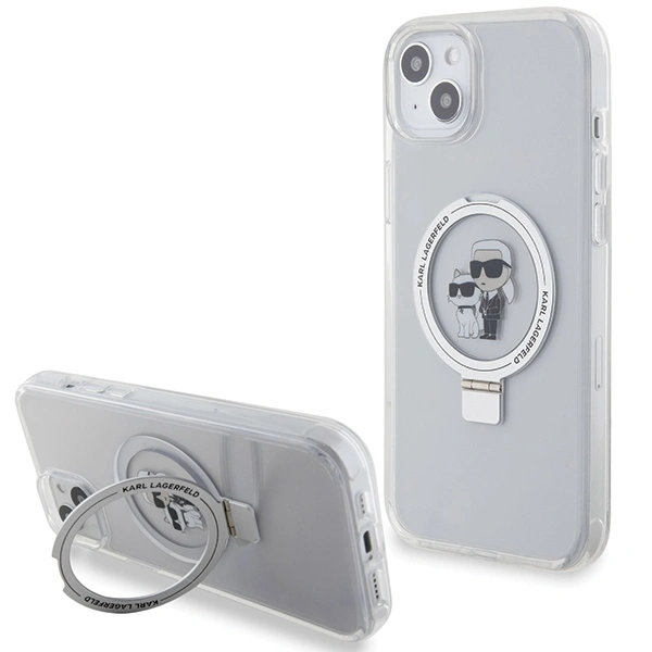 Karl Lagerfeld KLHMP15MHMRSKCH Apple iPhone 15 Plus / 14 Plus hardcase Ring Stand Karl&Choupettte MagSafe white