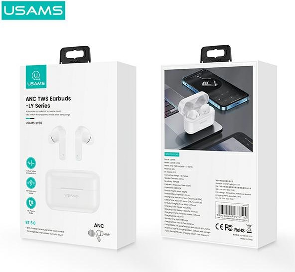USAMS Earphones Bluetooth 5.0 TWS LY series ANC white BHULY06