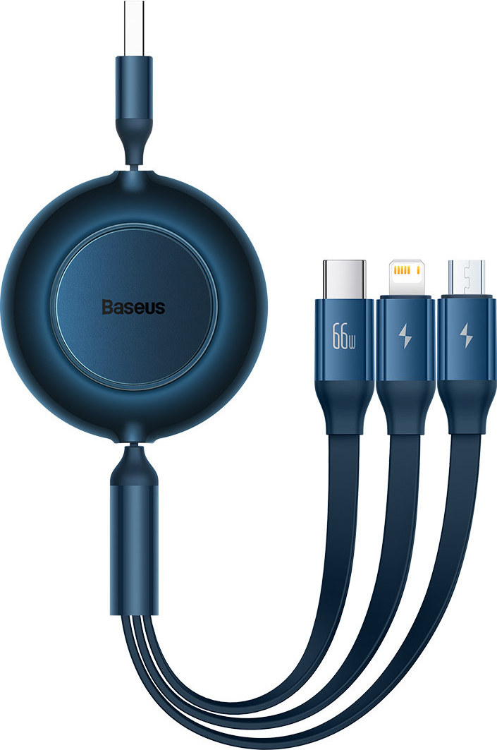 Baseus Bright Mirror 2 retractable cable 3in1 USB Type A - micro USB + Lightning + USB Type C 66W 1.1m blue