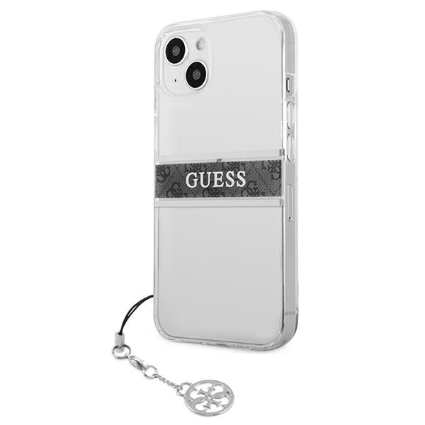 Guess GUHCP13SKB4GGR Apple iPhone 13 mini Transparent hardcase 4G Grey Strap Charm