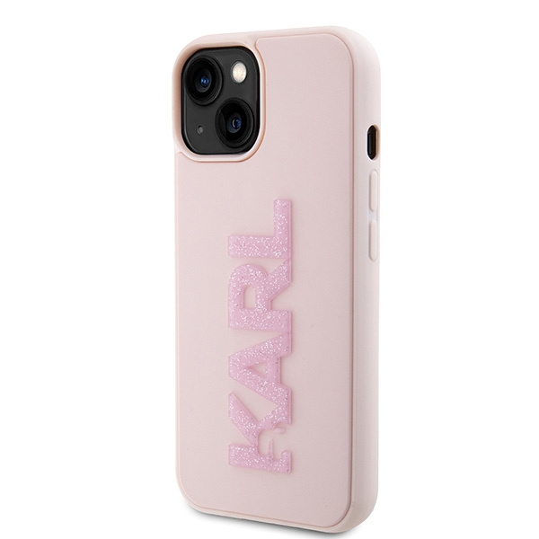 Karl Lagerfeld KLHCP15S3DMBKCP Apple iPhone 15 hardcase 3D Rubber Glitter Logo pink