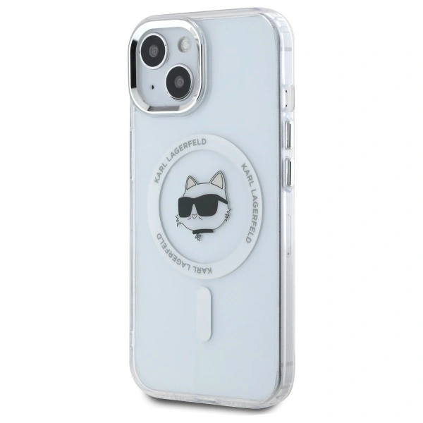 Karl Lagerfeld KLHMP15MHLSCHH Apple iPhone 15 Plus hardcase IML Metal Choupette Head MagSafe white
