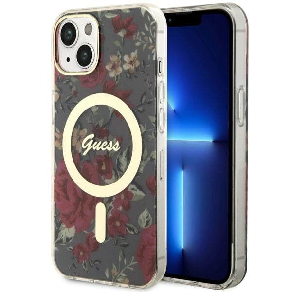 Guess GUHMP14MHCFWSA Apple iPhone 14 Plus khaki hardcase Flower MagSafe