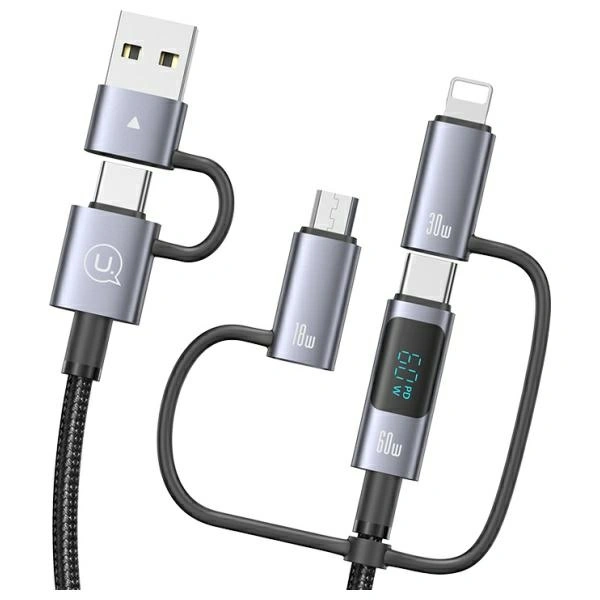 USAMS USB-A, USB-C / USB-C, Lightning, MicroUSB cable Fast charging 60W 1.2m Data Cable Digital display Aluminium Alloy Seria Sufeng