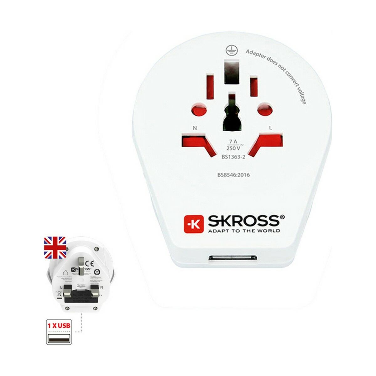 Current Adaptor Skross 1500267 United Kingdom International 1 x USB