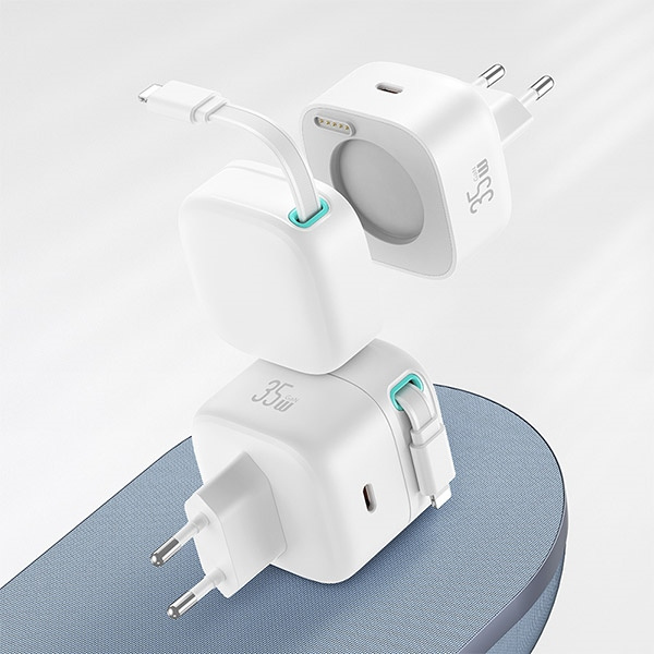 USAMS US-CC202 wall charger USB-C + Lighning cable PD QC 35W white