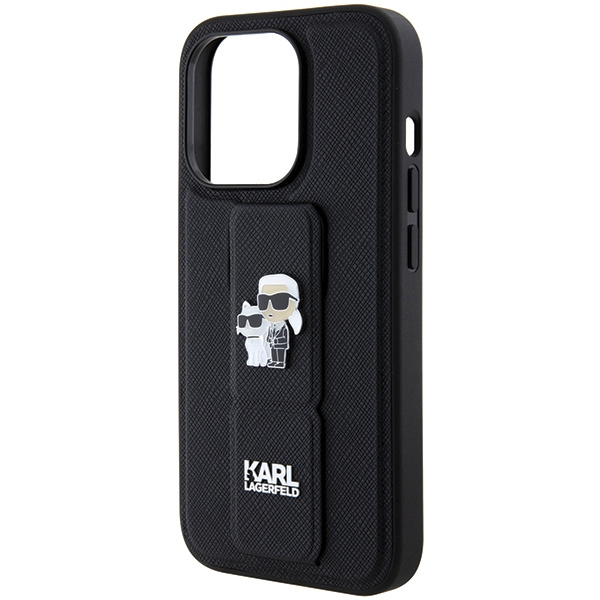 Karl Lagerfeld KLHCP14LGSAKCPK Apple iPhone 14 Pro hardcase Gripstand Saffiano Karl&Choupette Pins black