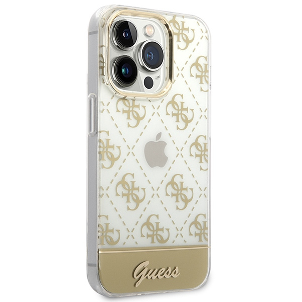 Guess GUHCP14LHG4MHG Apple iPhone 14 Pro gold hardcase 4G Pattern Script