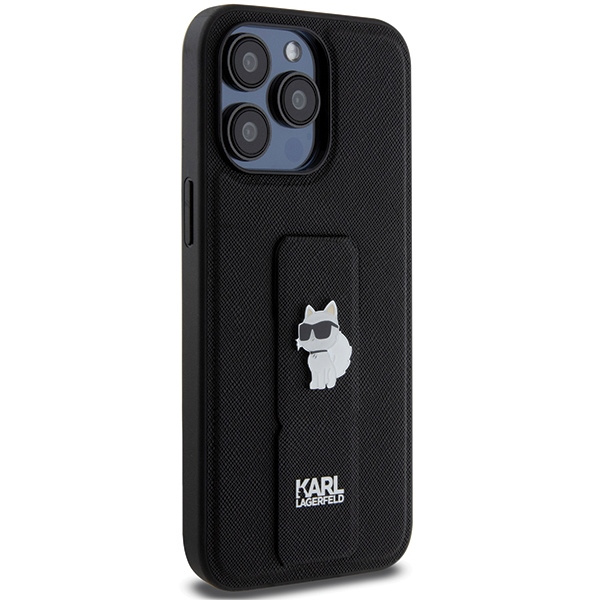 Karl Lagerfeld KLHCP13XGSACHPK Apple iPhone 13 Pro Max hardcase Gripstand Saffiano Choupette Pins black