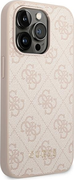 Guess GUHCP14LG4GFPI Apple iPhone 14 Pro pink hard case 4G Metal Gold Logo