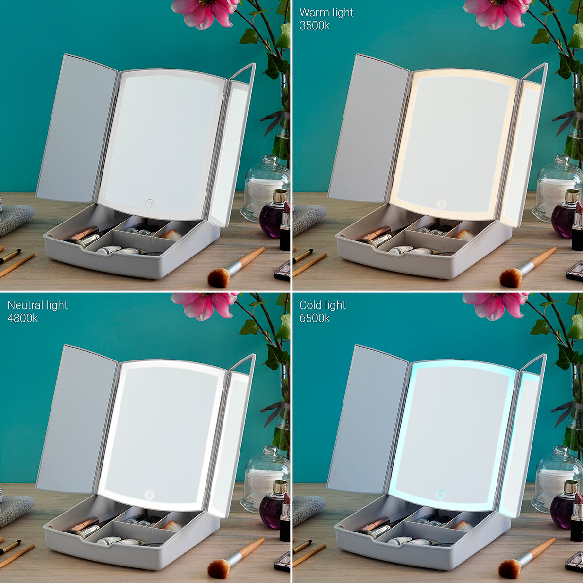 3-In-1 Folding LED Mirror with Make-up Organiser Panomir InnovaGoods 3-In-1 Folding LED Mirror with Make-up Organiser Panomir InnovaGoods