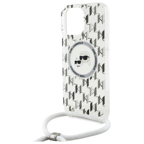 Karl Lagerfeld KLHMP16LHCKCKLCT Apple iPhone 16 Pro hardcase IML Crossbody Monogram Karl & Choupette Head MagSafe transparent