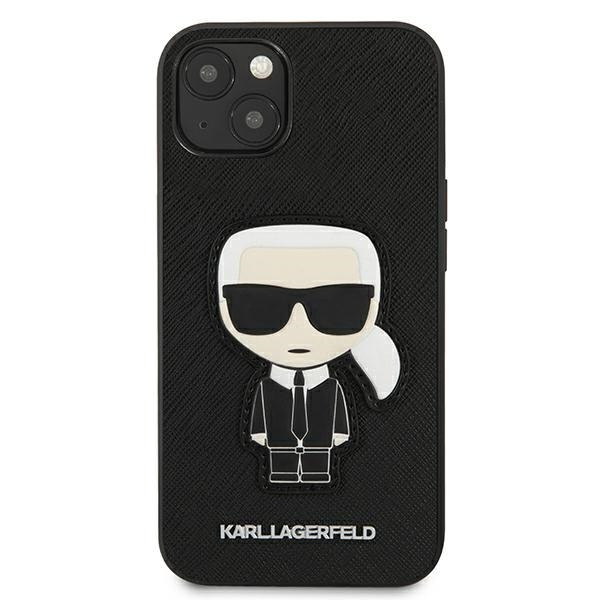Karl Lagerfeld KLHCP13SOKPK Apple iPhone 13 mini black hardcase Saffiano Ikonik Karl`s Patch