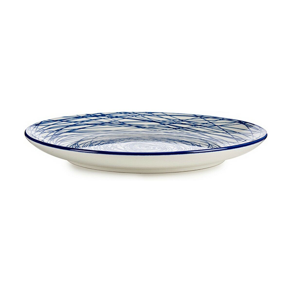 Flat plate Stripes Porcelain Blue White 24 x 2,8 x 24 cm