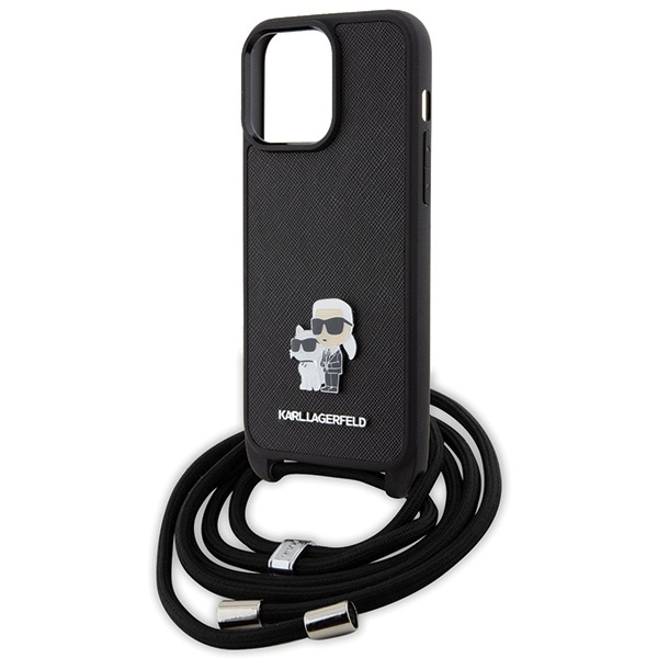 Karl Lagerfeld KLHCP15XSAKCPSK Apple iPhone 15 Pro Max hardcase Crossbody Saffiano Metal Pin Karl & Choupette black