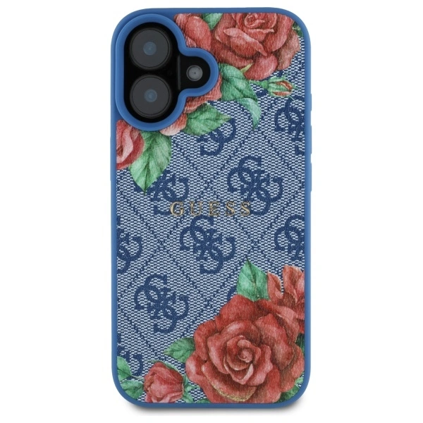 Guess GUHMP16SP4ROPEMCB Apple iPhone 16 hardcase 4G Flowers Print MagSafe blue