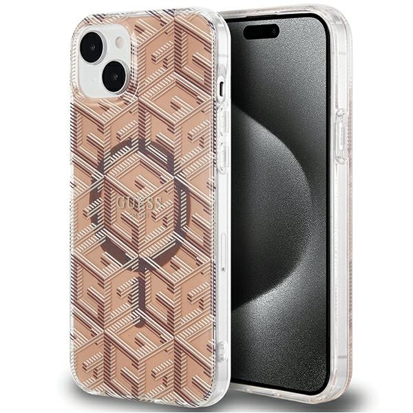 Guess GUHMP15SHGCUSTGW Apple iPhone 15 / 14 hardcase IML GCube MagSafe brown