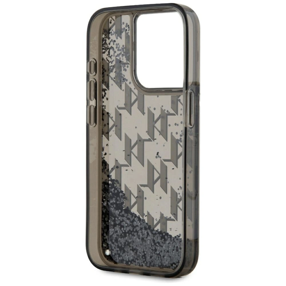 Etui Karl Lagerfeld Liquide Glitter Monogram Gradient do Apple iPhone 15 Pro czarny