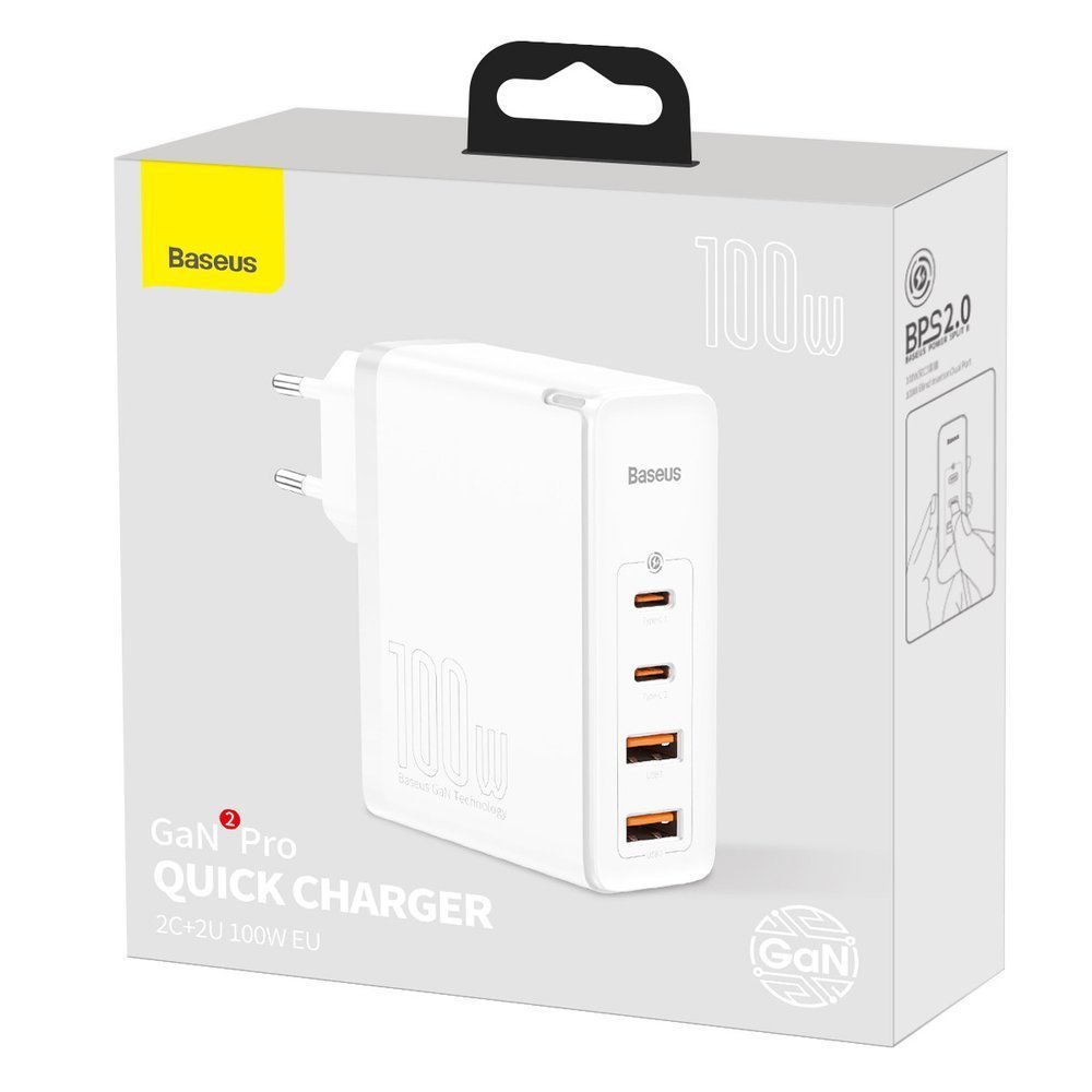 Baseus GaN2 Pro fast wall charger 100W USB / USB Typ C Quick Charge 4+ Power Delivery white (CCGAN2P-L02)