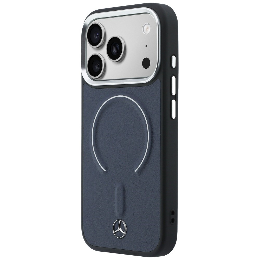 Etui Mercedes Leather 3D MagSafe do Apple iPhone 17 Pro granatowy