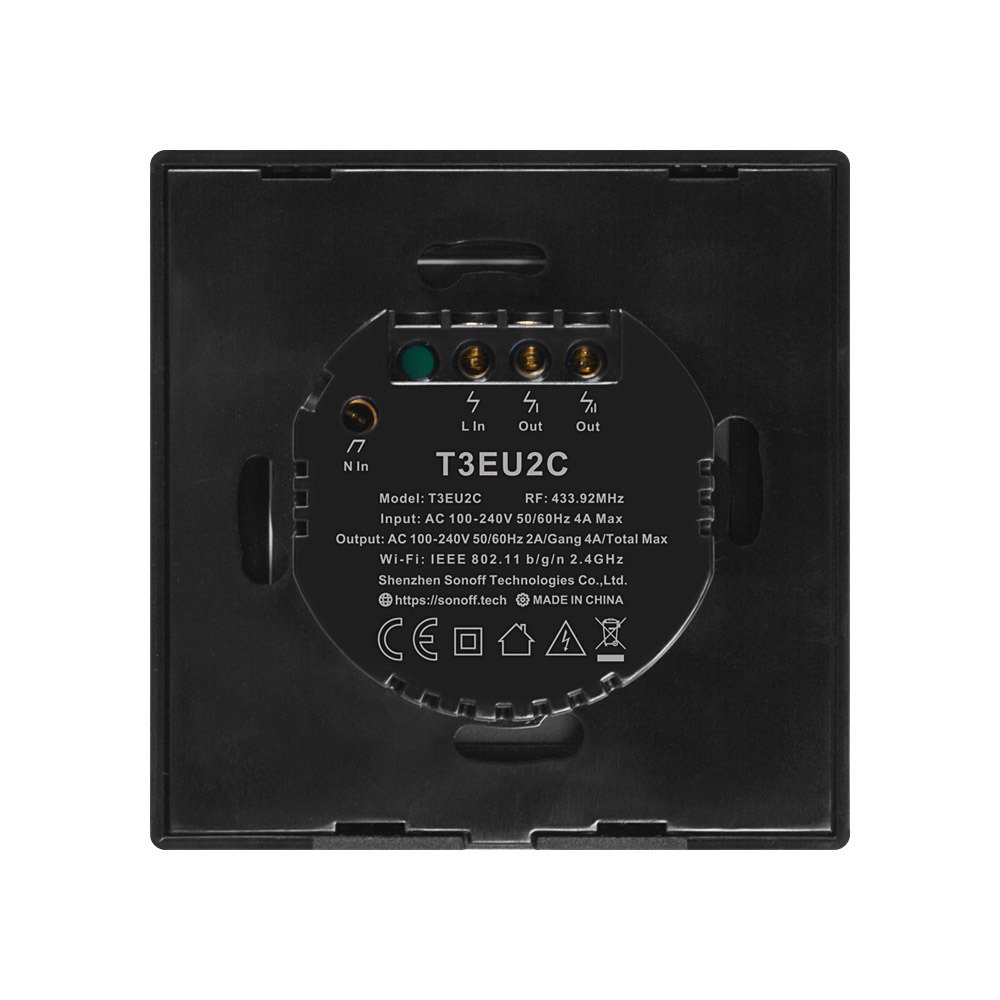 Touch light switch WiFi + RF 433 Sonoff T3 EU TX (2-channel) black