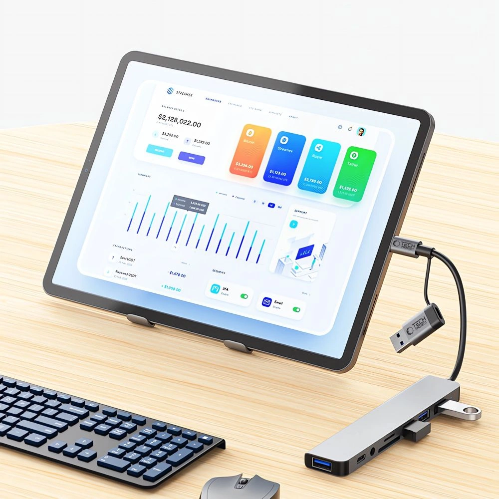 Tech-Protect HB06 HUB Adapter 9in1 USB-C + USB-A 2.0 + USB-A 3.0 + SD/TF + Jack 3.5mm Space Grey