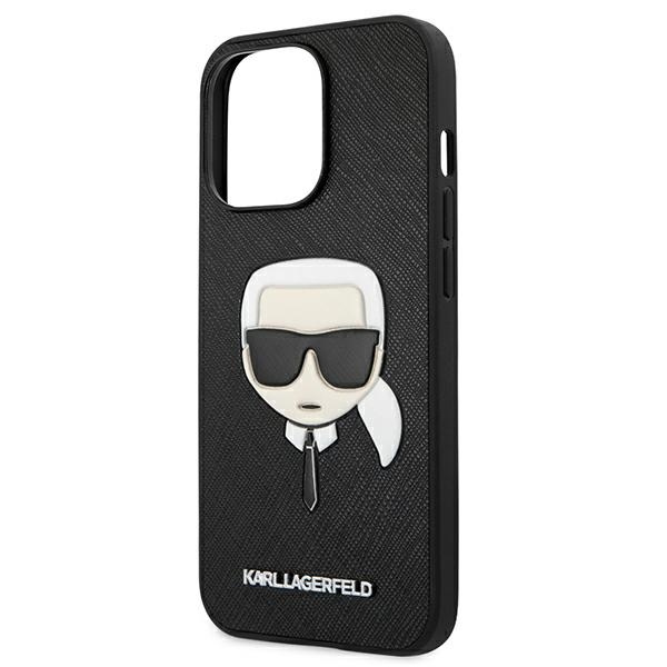 Karl Lagerfeld KLHCP13LSAKHBK Apple iPhone 13 Pro black hardcase Saffiano Ikonik Karl`s Head