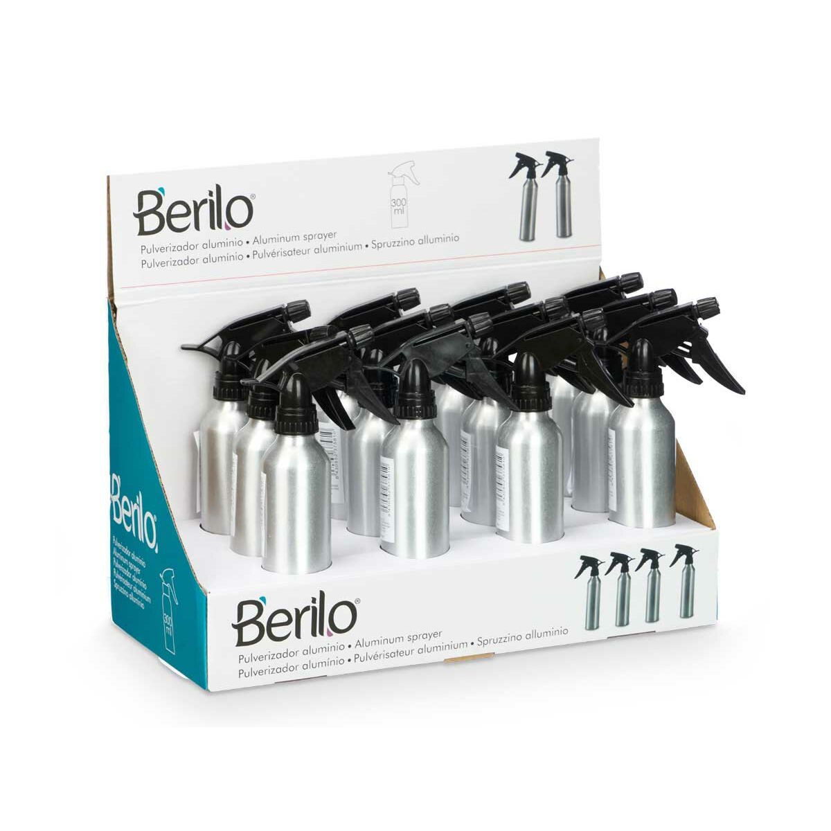 Atomiser Bottle Berilo 37581 Black Silver Aluminium polypropylene 300 ml (12 Units)