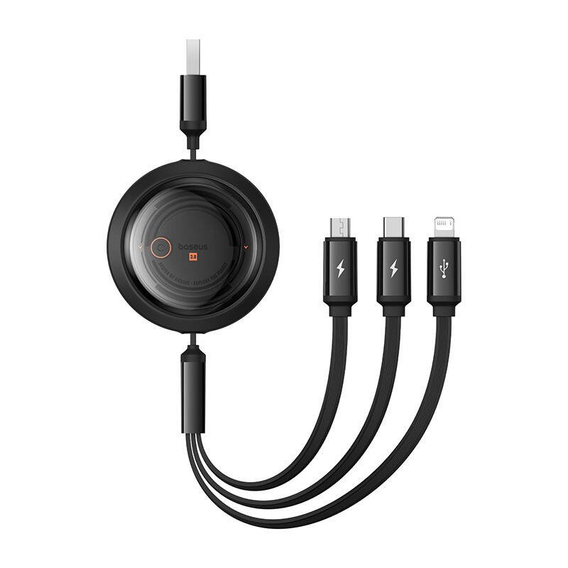 Baseus Free2Draw 3-in-1 cable USB-A / micro USB, Lightning, USB-C 3.5A 1.1m cable black