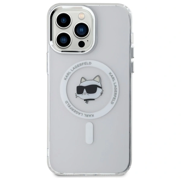 Karl Lagerfeld KLHMP13XHLSCHH Apple iPhone 13 Pro Max hardcase IML Metal Choupette Head MagSafe white